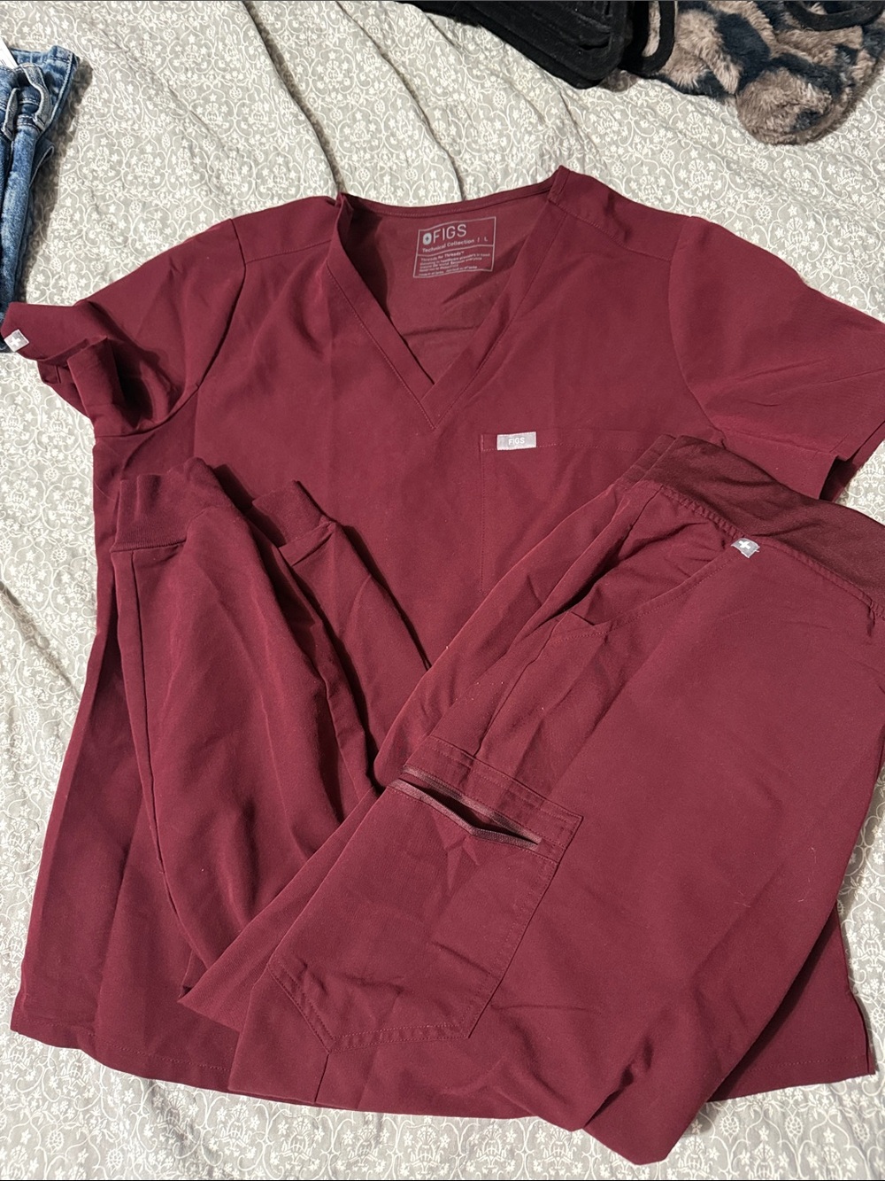 Figs Women's Scrub Top and Jogger Pants Set in Burgundy